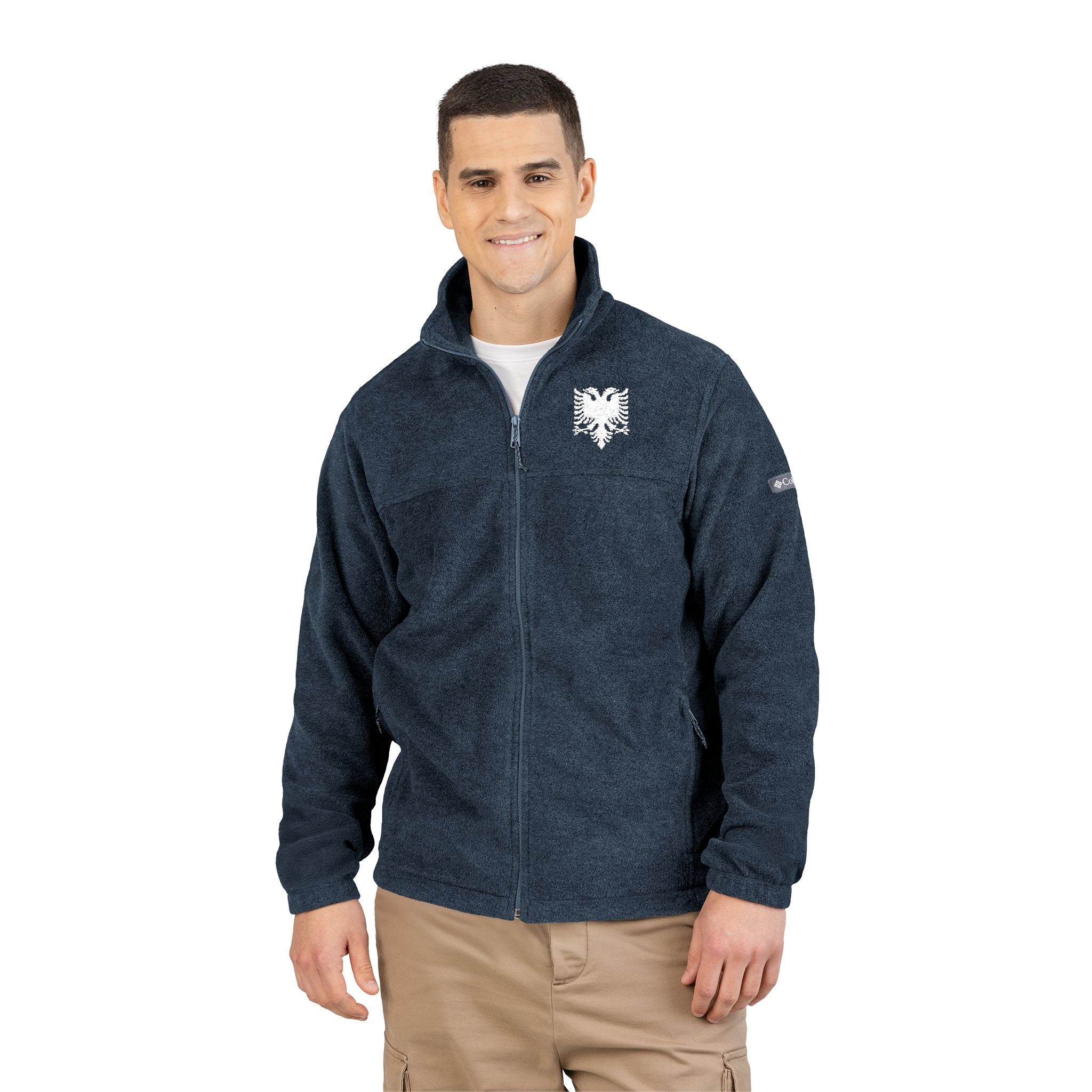 Embroidered Fleece Jacket — White Albanian Eagle on Columbia Fleece