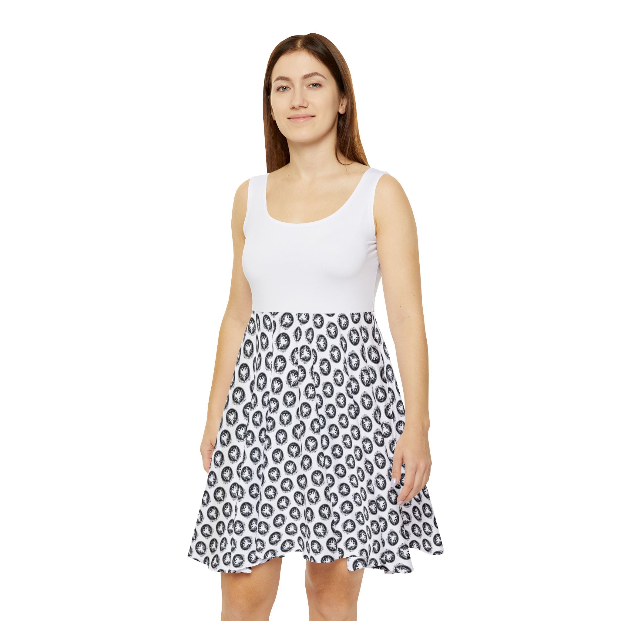 Cute White Albanian Eagle Skater Dress